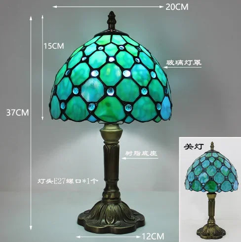 lampe table art nouveau tiffany multicolore base sculptée interrupteur bouton