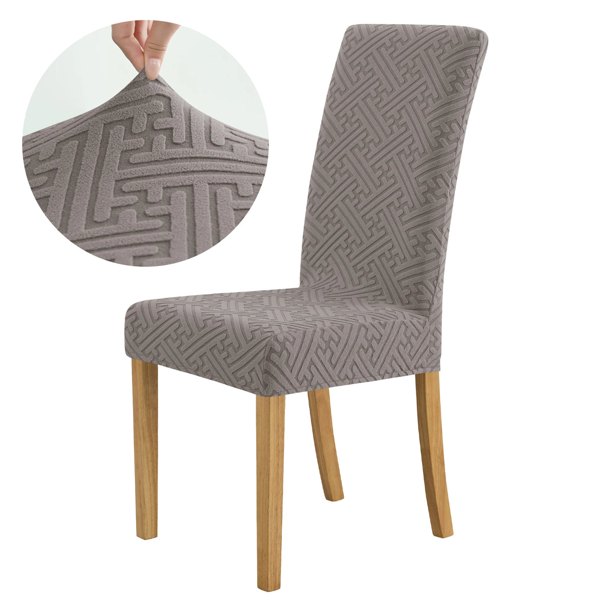 housse chaise moderne motif géométrique gris polyester anti poussière élastique banquet mariage salle manger