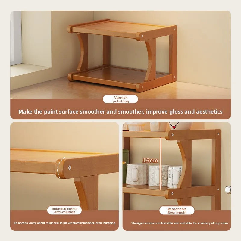 étagère bois moderne trois niveaux vis fixations tasses couleur théière sac boite