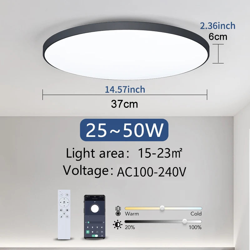 plafonnier led moderne télécommande application blanc noir minimaliste
