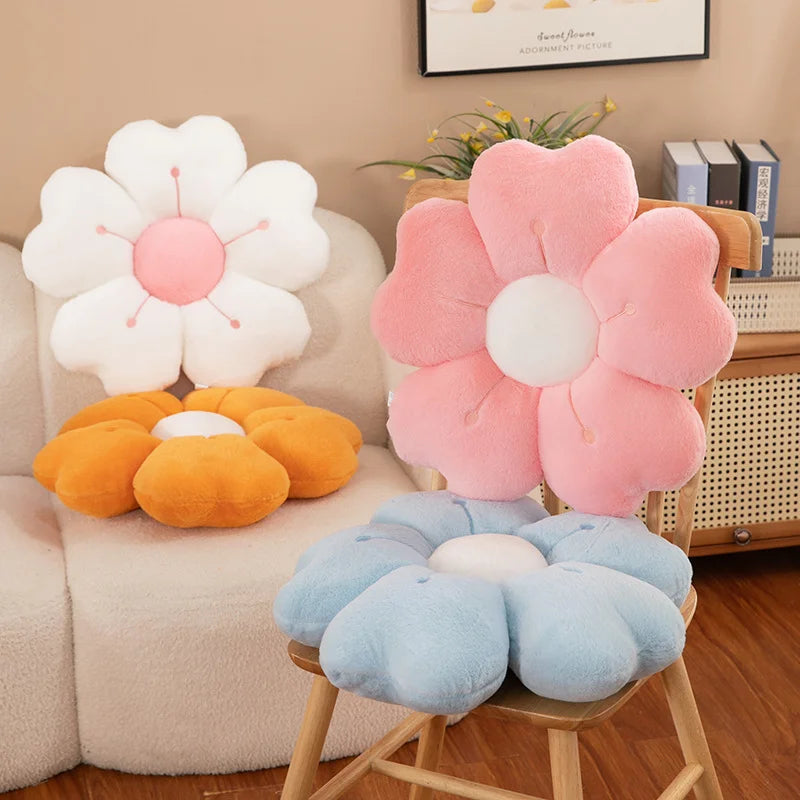 coussin fleurs stylisées orange bleu rose vert blanc jaune moderne décoration