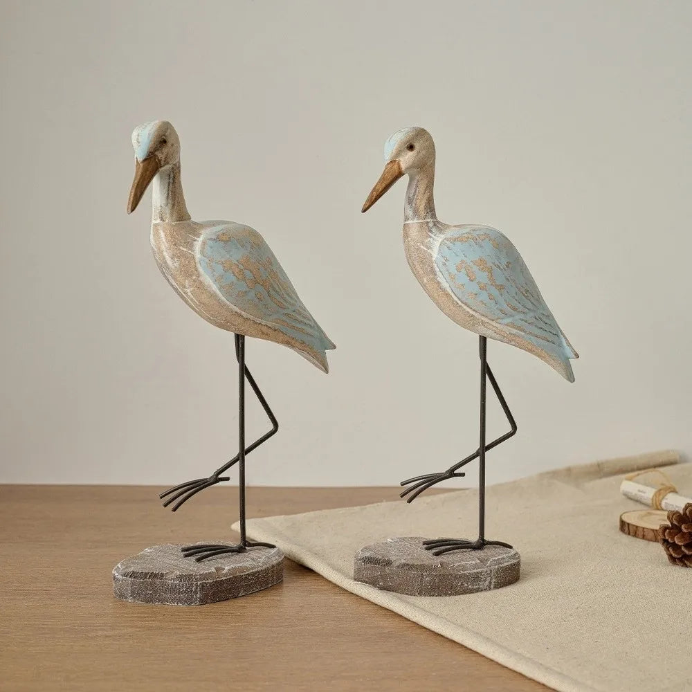 statue oiseau marin bleu clair bois vieilli rustique décoration intérieure ornement unique chambre