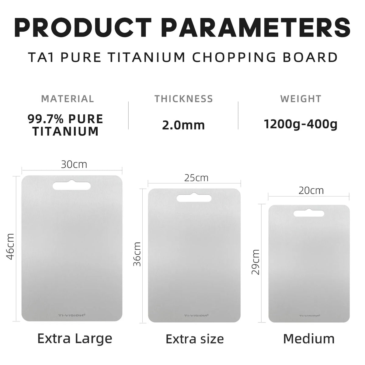 planches découper pure titanium lisse moderne antibactérien durable grande taille poignée intégrée