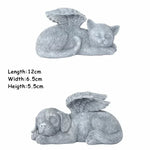 statue ange resine chien chat ailes plumes decoration exterieur gris clair commémoration animal décédé