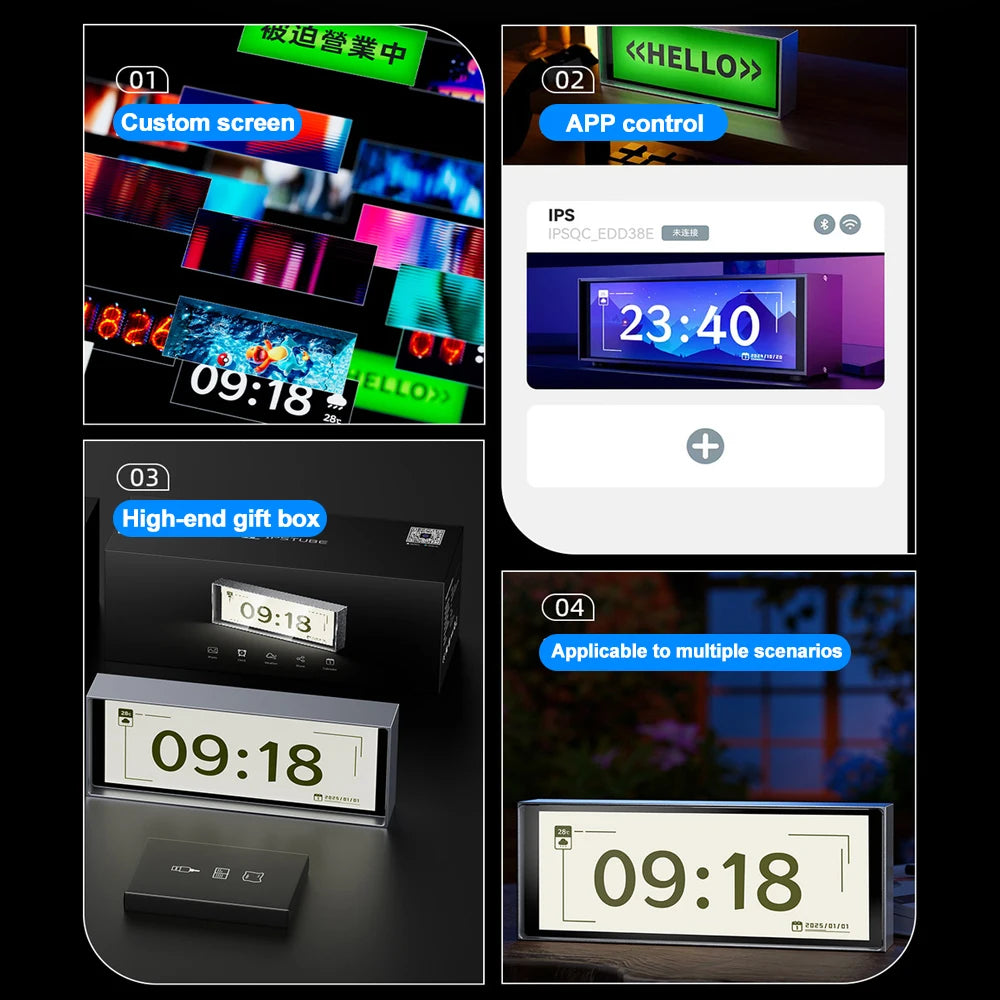 veilleuse led horloge numerique ecran hello moderne technologie vert noir touchscreen