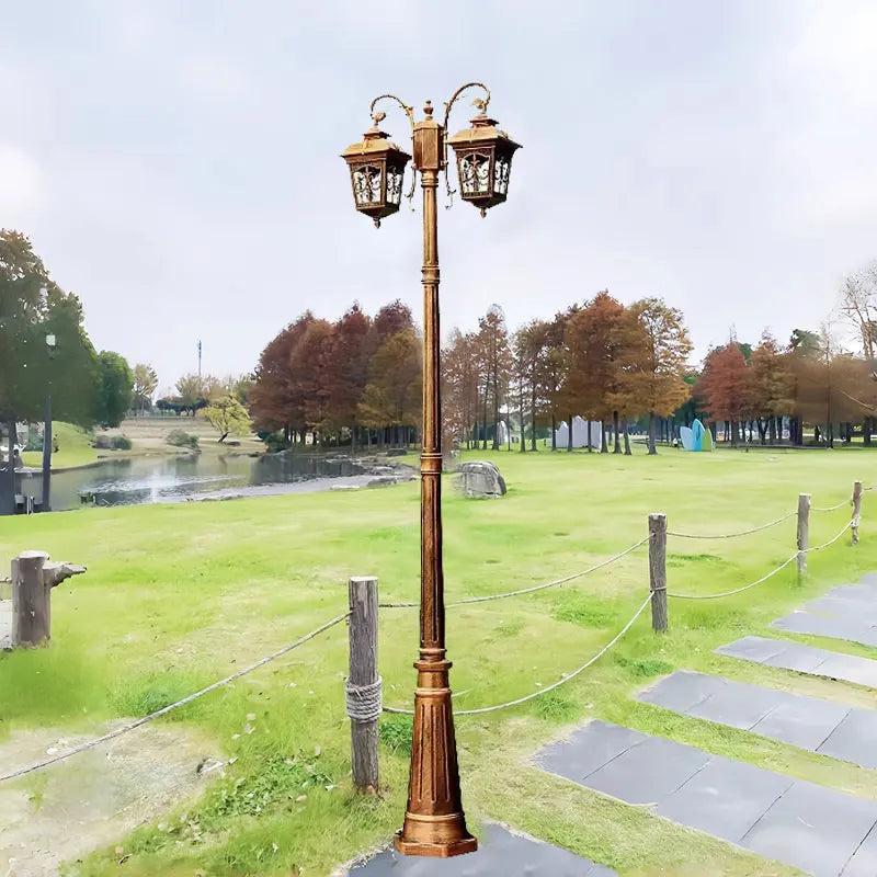 Lampadaire extérieur étanche ip65 moderne deux têtes 2.3m noir or vintage aluminium