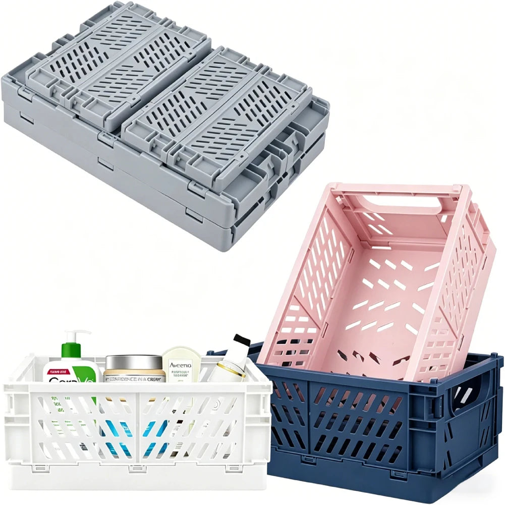 caisse rangement pliable perforée moderne gris rose bleu blanc stockage organisation portable multifonctionnelle