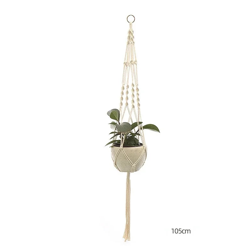 support plante suspendue macramé blanc cassé boho pot fleurs décoration balcon intérieur jardin