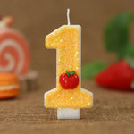 bougies numeriques jaune paillette pomme rouge anniversaire decoratif thème feuille verte paillettes dorées tringle
