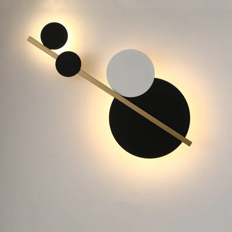 lampe murale moderne minimaliste noir blanc doré géométrique fixée mur sphères cercles barre translucide