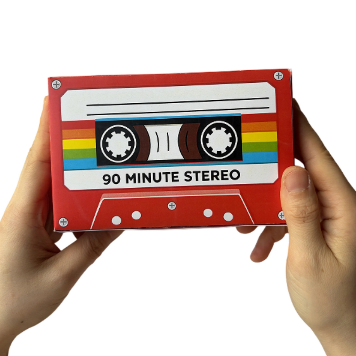 boîtes cassette vintage rétro années 80 90 rouge noir bleu jaune blanc