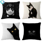 coussin carré imprimé chat noir blanc moderne 100% polyester 45x45cm amovible lavable