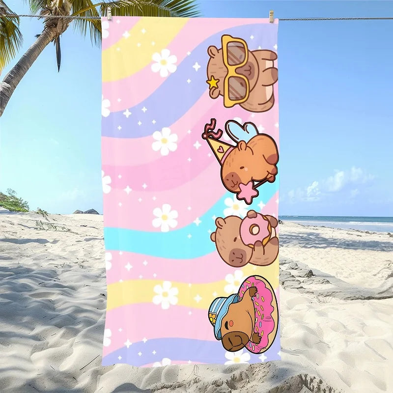 serviette plage dessins animés hamsters mignons rose bleu clair polyester absorption rapide dimensions variées