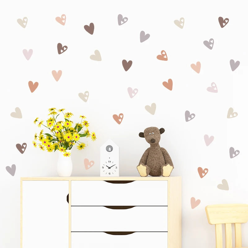stickers muraux coeurs simples rose gris minimaliste 36 pieces adhésifs chambre salon decoration maison