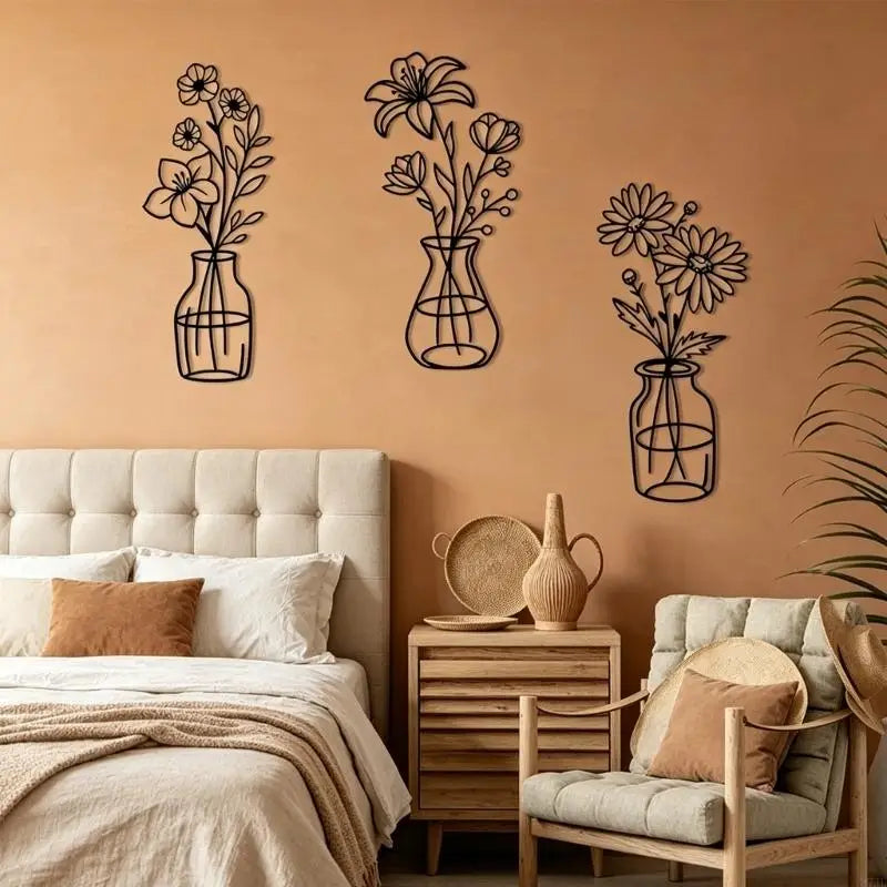 décorations murales fleurs vases métal bohème rustique minimalisteintérieur maison salon chambre coucherobjets décoratifs