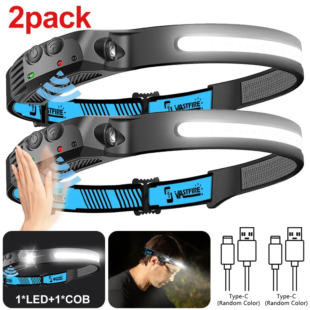 lampe frontale led cob rechargeable usb étanche camping pêche nuit
