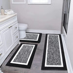 tapis sol microfibre moderne gris blanc bordure blanche antidérapant salle bain