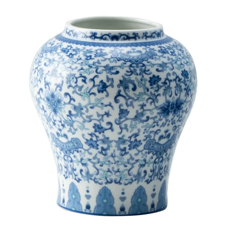 Vase de table bleu et blanc vue de dessus