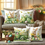 taies d'oreiller lapins pâques fleurs printemps coussin maison polyester blanc vert