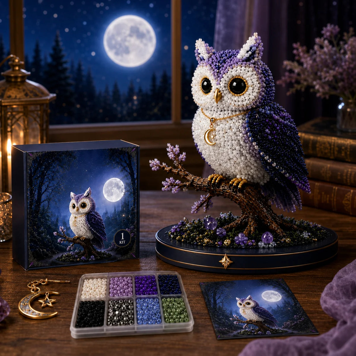 sculptures animaux hibou cerf renard lapin lune papillon cristaux boîtes