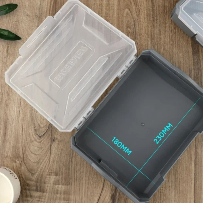 boîtes rangement outils plastique réutilisables gris transparent compartiments modernes poignées