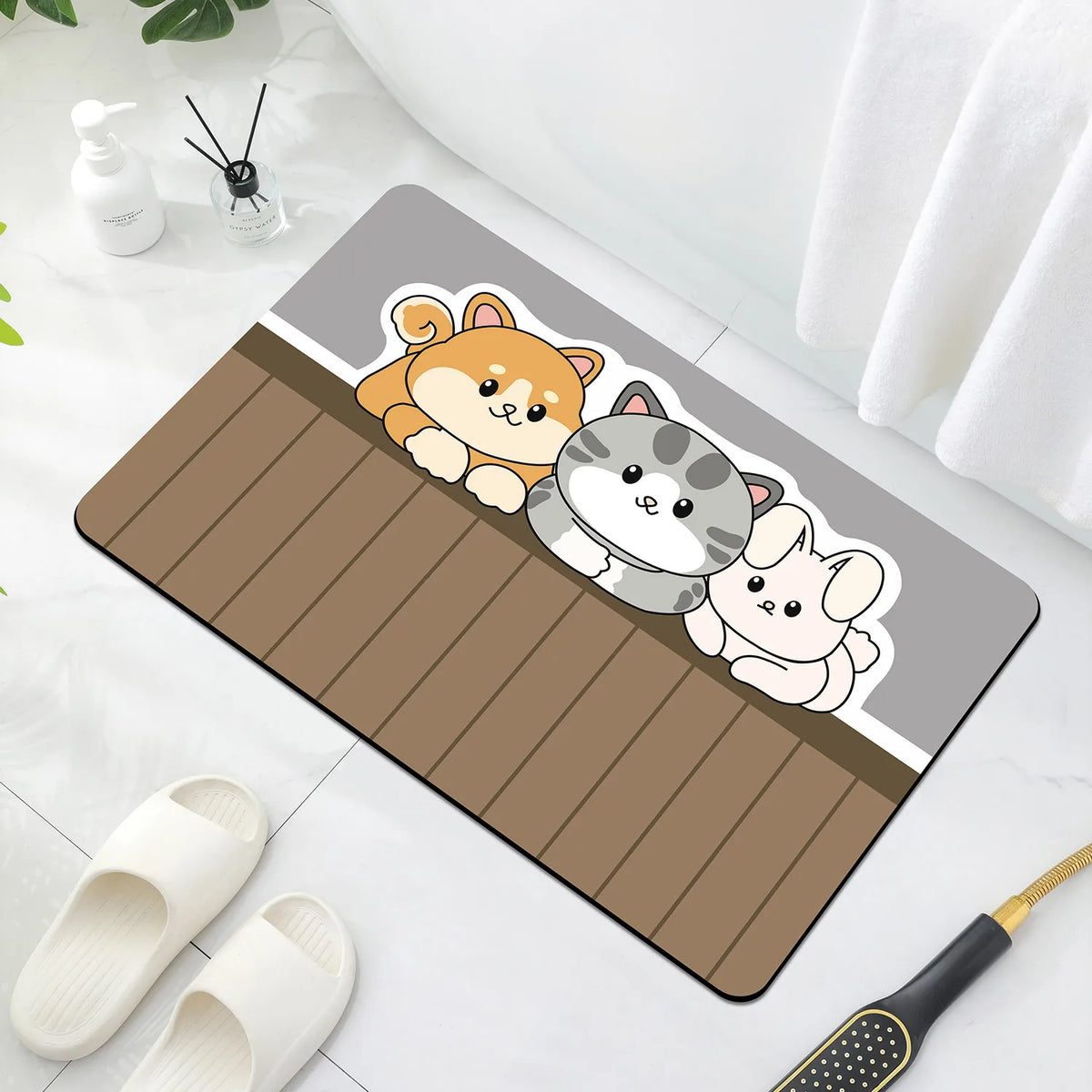tapis sol antidérapant imperméable adhésif dessins animaux moderne beige gris marron bleu