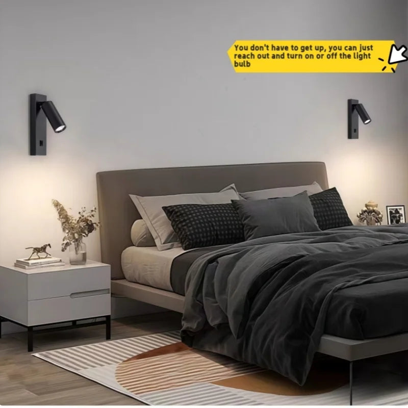 lampe lecture murale moderne 3W 5W blanc noir lisse éblouissement interrupteur indépendant fixé chambre