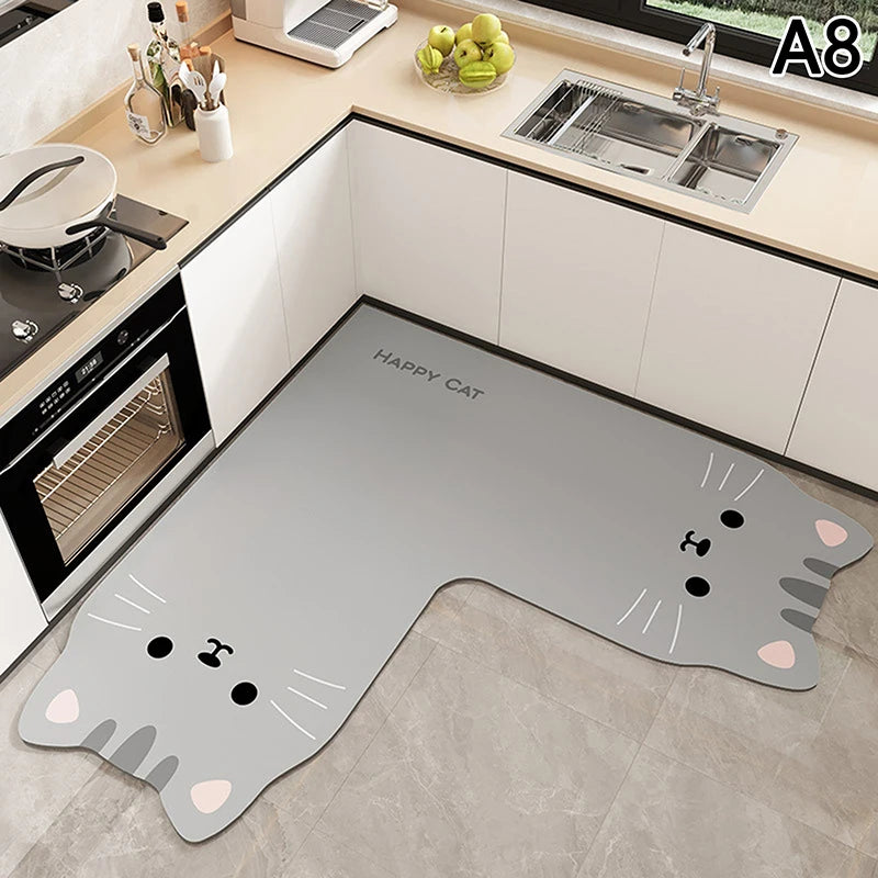 tapis sol cuisine marron gris noir blanc visage animaux ours chat panda dessin animé