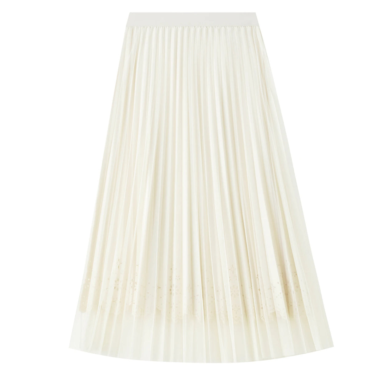 jupe plissée blanc crème broderie fine classique élégant ceinture élastique été femme plissé