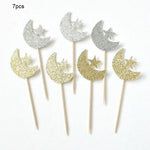 décoration gâteau or argent étoiles lune écriture cursive pique bois fête İslam festive