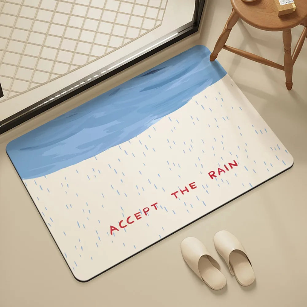 tapis bain antidérapant blanc bleu gris moderne humoristique graphique lavable résistant salissures