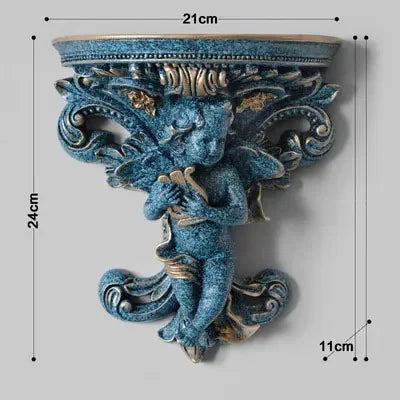 décoration murale résine cherubin baroque fleurs artificielles vintage étagères murales blanc bleu turquoise
