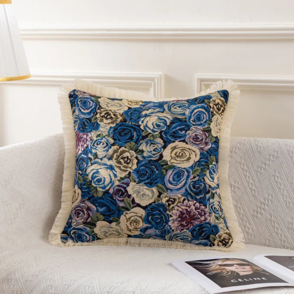 taies d'oreiller jacquard vintage motif floral multicolore coton polyester adhésif lit maison