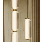 suspension lumineuse moderne minimaliste blanc doré rayures horizontales opacité câble noir chambre salonhôtel