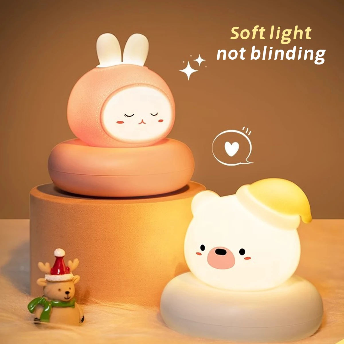 veilleuse animale cartoon mignonne tactile rose jaune blanc oreilles face chambre bébé
