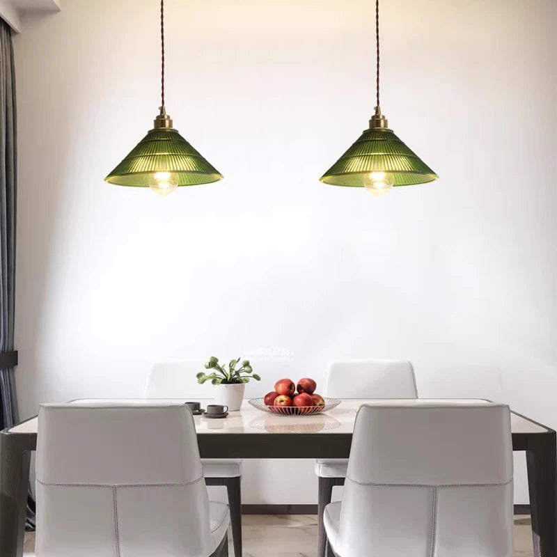 Suspension lumineuse vert rayées ampoule chaîne corde vintage rétro blanc doré
