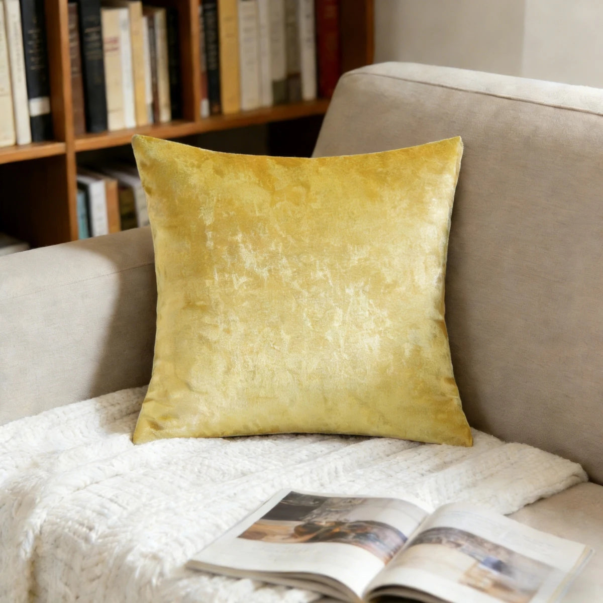 housse coussin velours carré or gris moderne élégante lit salon voiture 45x45cm