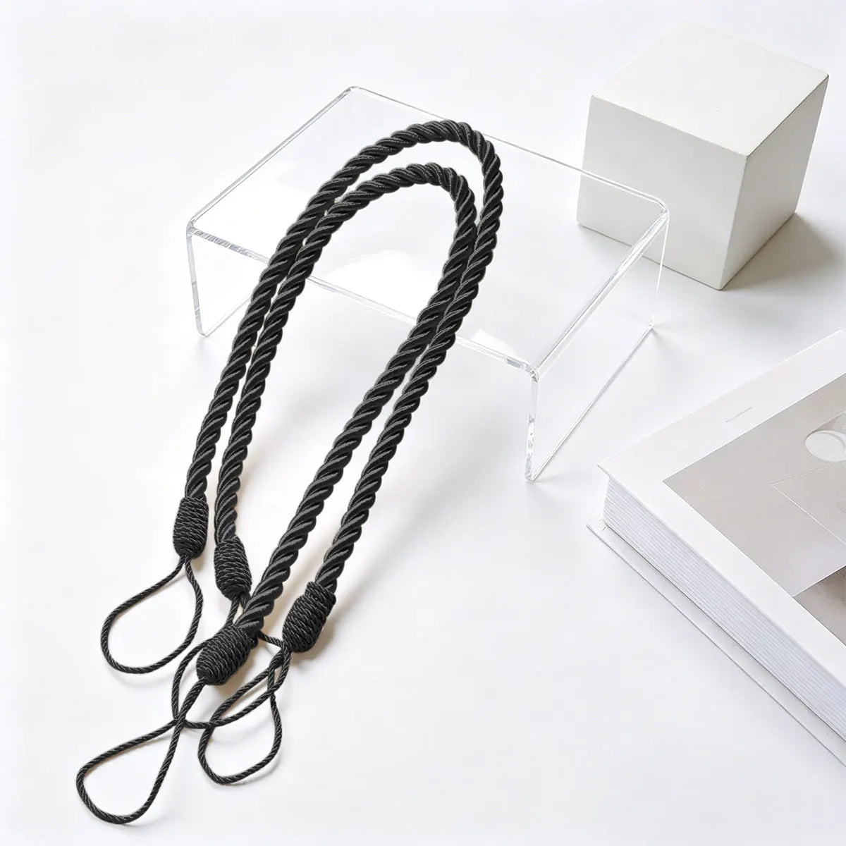 corde torsadée blanc anneaux rideaux ajustables tissés main classique minimaliste wabi sabi