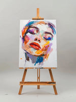 tableau abstrait multicolore contemporain expressionniste sans cadre portrait femme toile peinte décoration intérieure moderne