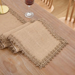 nappe table tissu jute beige rustique bordure ajourée noël halloween printemps opaque farmhouseDecoration