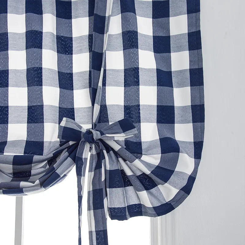 rideau bleu marine blanc carreaux tissé opacité classique vintage maison