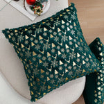 coussin peluche doux motif sapins dorés moderne couleur vert gris rose beige