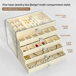 boîte bijoux velours beige clair poignées moderne rangement colliers bagues montres boucles d'oreilles
