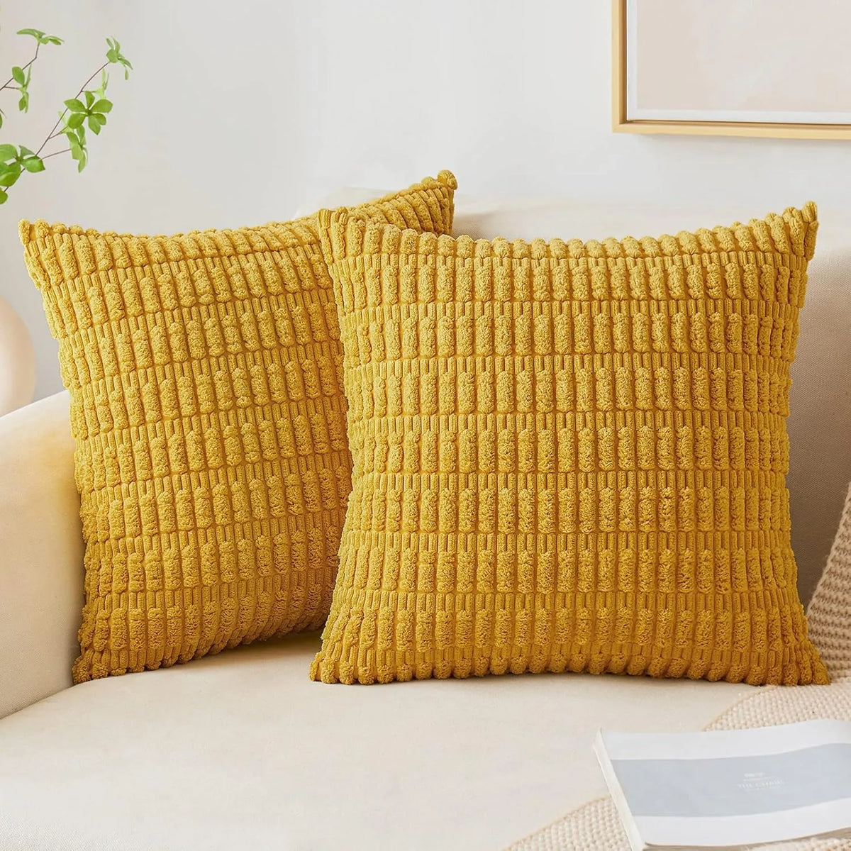 coussins décoratifs modernes jaune rayures horizontales bohème polyester coton utilisation canapé lit voiture