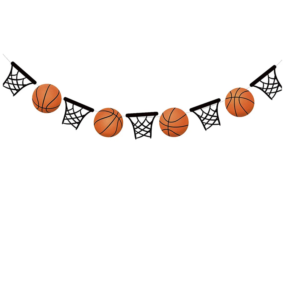 guirlande décoration fête anniversaire thème basket ballons paniers drapeaux enfants fil orange noir blanc