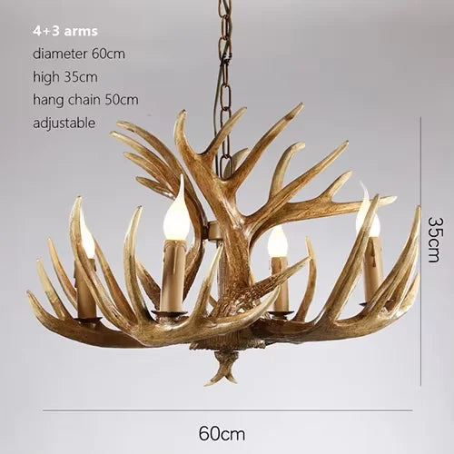 lustre vintage antlers marron clair salon rustique ampoules led murale cottage