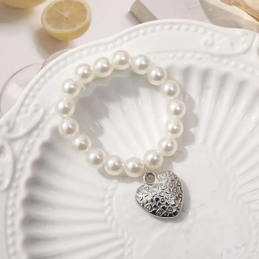 bracelets blanches argent pendentif cœur classique vintage poupées accessoires filles adolescents