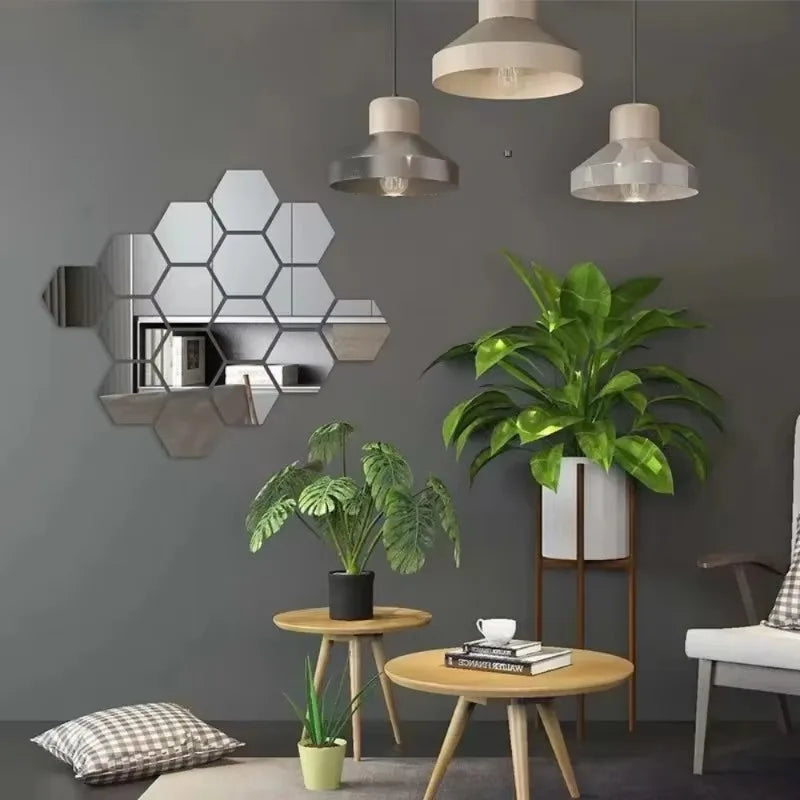 miroirs hexagonnels modernes stickers adhésifs or argent décoration chambre salon événement