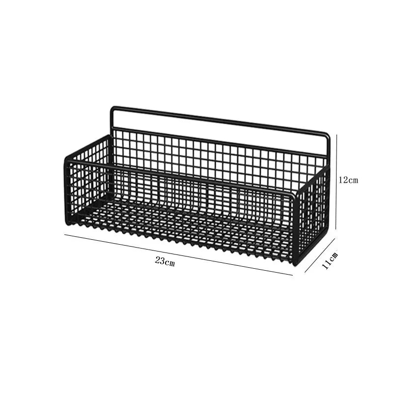 paniers rangement noir maille métallique moderne sans percer salle bain cuisine