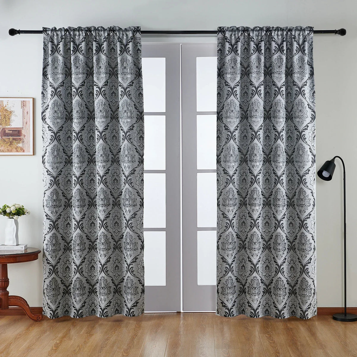 rideau gris floral opacité classique polyester moderne maison